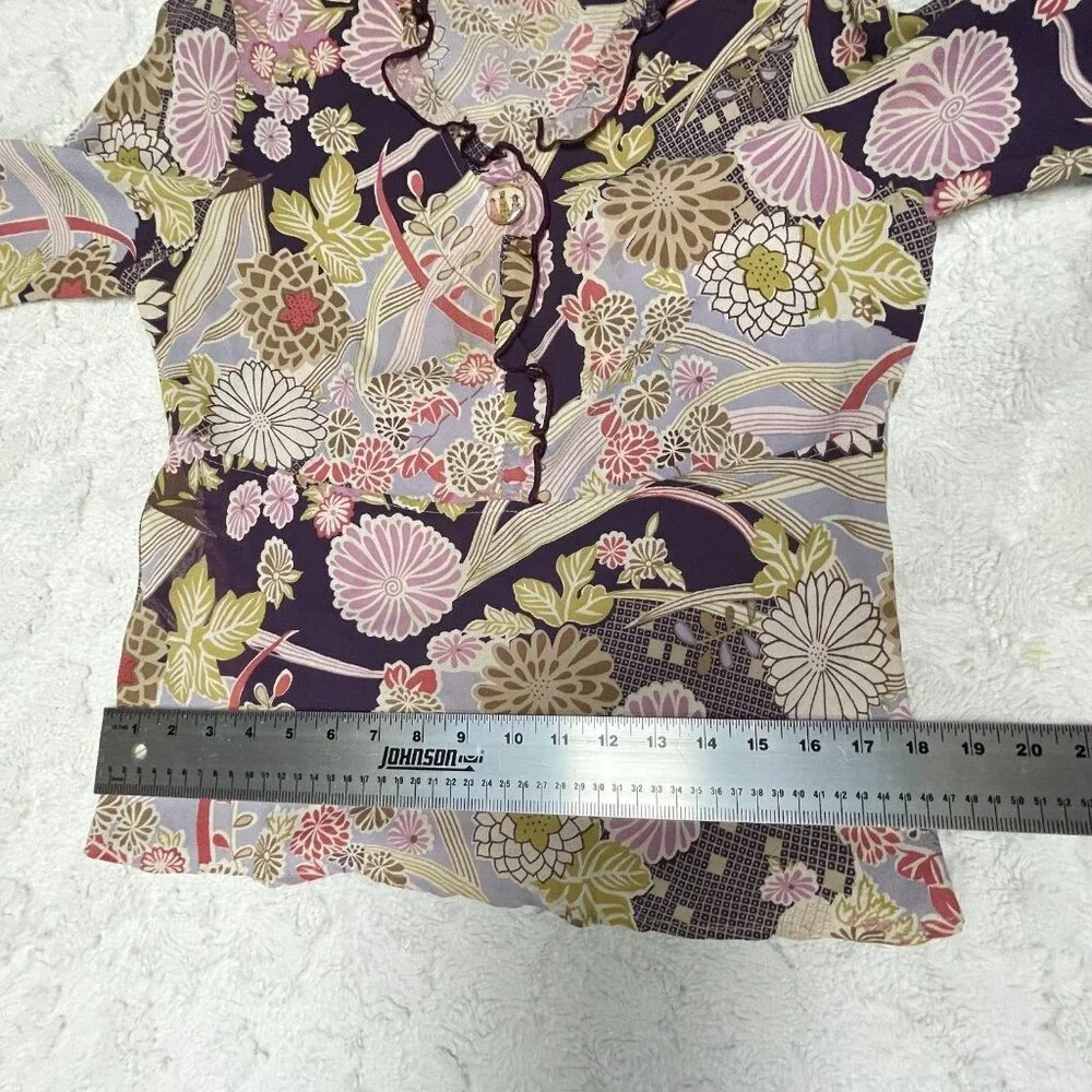 Vintage Loco Lindo Women's Small Ruffle Neck Popover Top Flared Sleeve Blouse - Picture 8 of 10